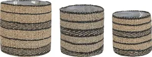 Set of 3 Beliani woven sea grass flower baskets in black – decorative plant pots