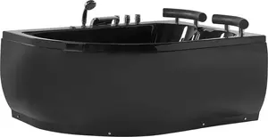 Corner bathtub Beliani PARADISO with LED and hydromassage, left-hand drain, 160 x 113 cm, black