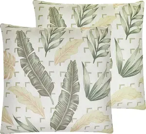 Decorative Cushion Set Shumee RHAPIS 2 pcs, 45 x 45 cm, green-beige leaf pattern