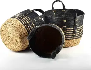 Affek Design BALI set of 3 seagrass baskets, sizes 33×33×H26 / 28×28×H23 / 23×23×H20 cm