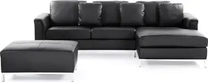 Corner sofa with ottoman Beliani OSLO — 5-seater, leather, left-sided, black