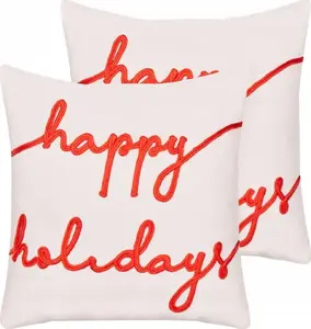 Decorative cushion pair Beliani 45 x 45 cm velour white with Christmas motif