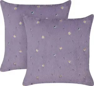 Decorative embroidered floral cushion pillows Beliani Lavatera 45 x 45 cm purple (set of 2)