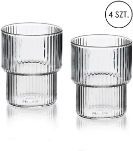 Glass set Mondex ELLA STRIPES — 4 borosilicate cups 320 ml, dimensions 8×7×9.7 cm