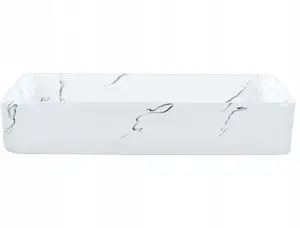 Washbasin countertop ceramic marble-effect 61x35 cm white Beliani HOPI