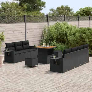 Набор садовых диванов VidaXL модель 3361704 черный полиротанг с подушками, каркас акация
