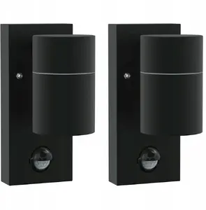 Outdoor wall lights VidaXL set of 2 with sensor, black stainless steel, IP44