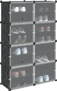 Shelf unit VidaXL 8-compartment storage with doors, black, polypropylene (PP)