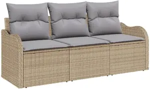 Outdoor Sofa Set VidaXL 3-piece beige poly rattan with cushions, 2-person garden sofa with storage