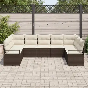 Outdoor sofa set VidaXL 9-piece brown poly rattan with cushions