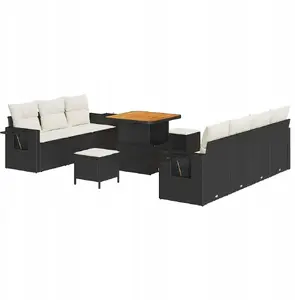 Набор уличных диванов VidaXL 10 предметов, черный и кремовый, 80 x 80 x 71 см