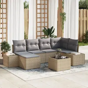 Outdoor sofa set VidaXL 7-piece with cushions, black poly rattan