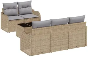 Outdoor sofa set VidaXL 6-piece beige polyrattan, 2-seater garden sofa with storage and cushions
