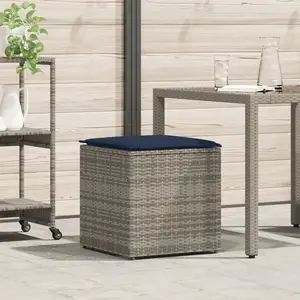 Outdoor storage chest VidaXL 365414 gray and navy rattan with fabric cushion medium