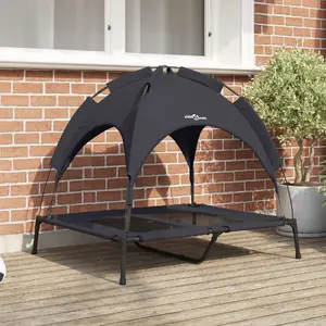 Raised Dog Bed with Canopy VidaXL L Black Steel