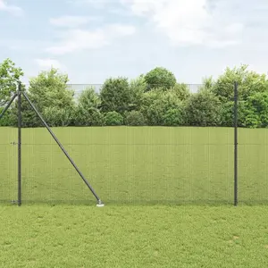 Metināta stieples žoga VidaXL 1.6 x 10 m pelēks ar 7 dzeloņstabiem tērauds