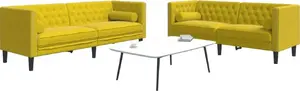 VidaXL Chesterfield 2 daļu atpūtas komplekts ar papildspilveniem, dzeltena samta