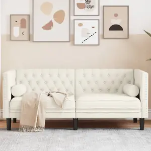 Двухместный диван VidaXL Chesterfield с валиками, кремовый, бархат