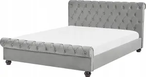 Gulta Beliani AVALLON 180 x 200 cm pelēka velūra ūdens