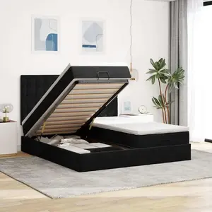 Каркас кровати с оттоманой для хранения и матрасами VidaXL 180x200 см, черный, бархат