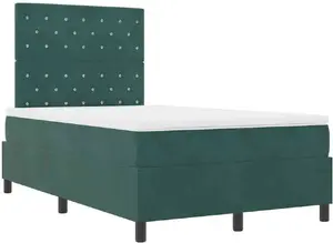 Континентальная кровать с матрасом и подсветкой LED VidaXL 120x200 см тёмно-зелёный бархат
