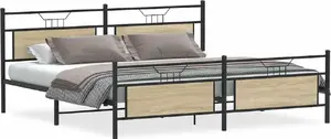Металлическая рама кровати VidaXL 193x203 см, отделка дуб сонома, без матраса