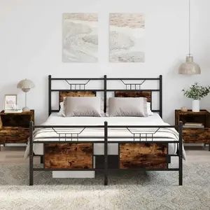 Кровать VidaXL модель 4106763, каркас в цвете дымчатый дуб, 150x200 см (без матраса)
