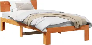 Gultas rāmis ar galvgali VidaXL 100x200 cm ciets priedes koks vaska brūns