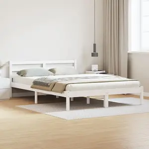 Gultas rāmjis ar galvgali VidaXL 140x220 cm, balts, ciets priedes koks