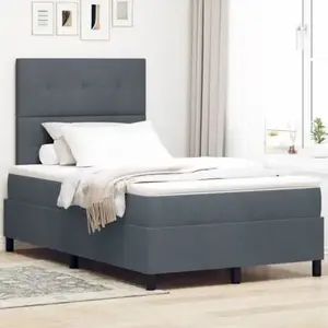 Кровать типа box spring VidaXL 120x190 см тёмно-серая бархатная с матрасом и LED