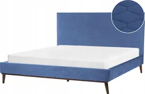 Кровать Beliani BAYONNE 180 x 200 см велюровая синяя – двуспальная обитая рама