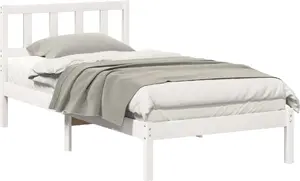 Gultas rāmja ar galvgali VidaXL 90 x 200 cm balts priedes masīvkoks