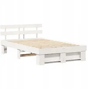 Каркас кровати с изголовьем VidaXL 135 x 190 см массив сосны белый