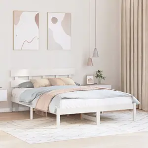 Каркас кровати с изголовьем VidaXL 140x200 см массив сосны белый