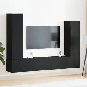 Wall-mounted 4-piece TV cabinet set VidaXL model 3333060 in Black Oak finish