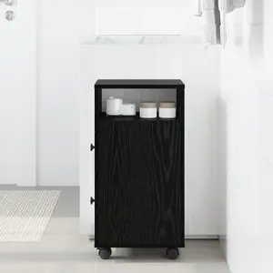 Šaurs vannas istabas augstais skapis VidaXL modelis 869062, koksnes imitācijas materiāls, Melnais ozols