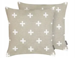 Decorative Cushion Pair Beliani VELLEIA 45 x 45 cm Cotton Beige‑Grey Geometric Pattern