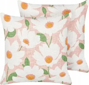 Decorative cotton cushions Beliani JATROPHA 45 x 45 cm floral pink set of 2