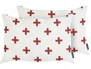 Decorative cushion set Beliani VELLEIA cotton 50 x 35 cm white with geometric pattern