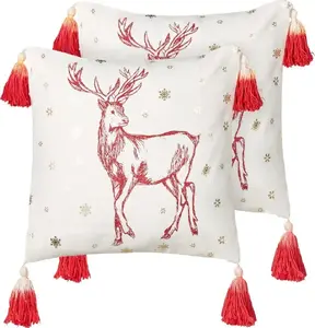 Cushion covers Beliani VALLOTA cotton 45 x 45 cm white-red, set of 2, holiday motif