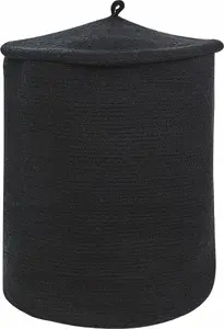 Cotton laundry basket with lid Beliani SILOPI, black
