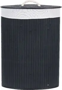 Bamboo storage basket with lid Beliani MATARA, black