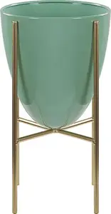 Горшок на металлической подставке Shumee LEFKI 16×16×31 см зелёно‑золотой