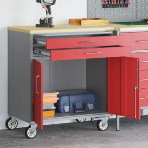 Tool cabinet on wheels VidaXL, lockable red steel cabinet 75 x 45 x 85 cm