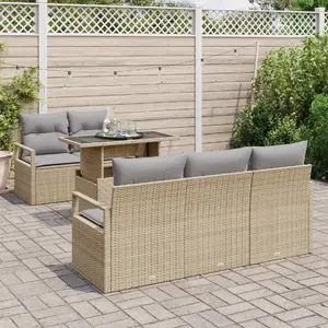 Outdoor Sofa Set VidaXL 6-piece Beige with Cushions Polyrattan