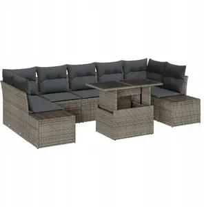 Outdoor sofa set VidaXL 8-piece with cushions, grey synthetic rattan