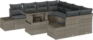 Outdoor sofa set VidaXL 9-piece with cushions, gray poly rattan
