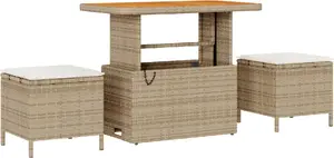 Outdoor sofa set VidaXL 10-piece with cushions, beige polyethylene rattan, acacia table