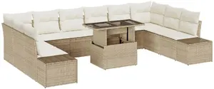 Outdoor furniture set VidaXL 11-piece with cushions, beige, poly rattan