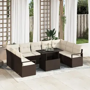 Outdoor sofa set VidaXL 10-piece brown poly rattan with cushions